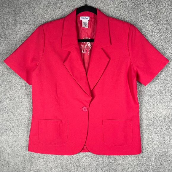 Vicki Wayne Blazer Jacket 12P Hot Pink Pockets Extra Button - Picture 1 of 8